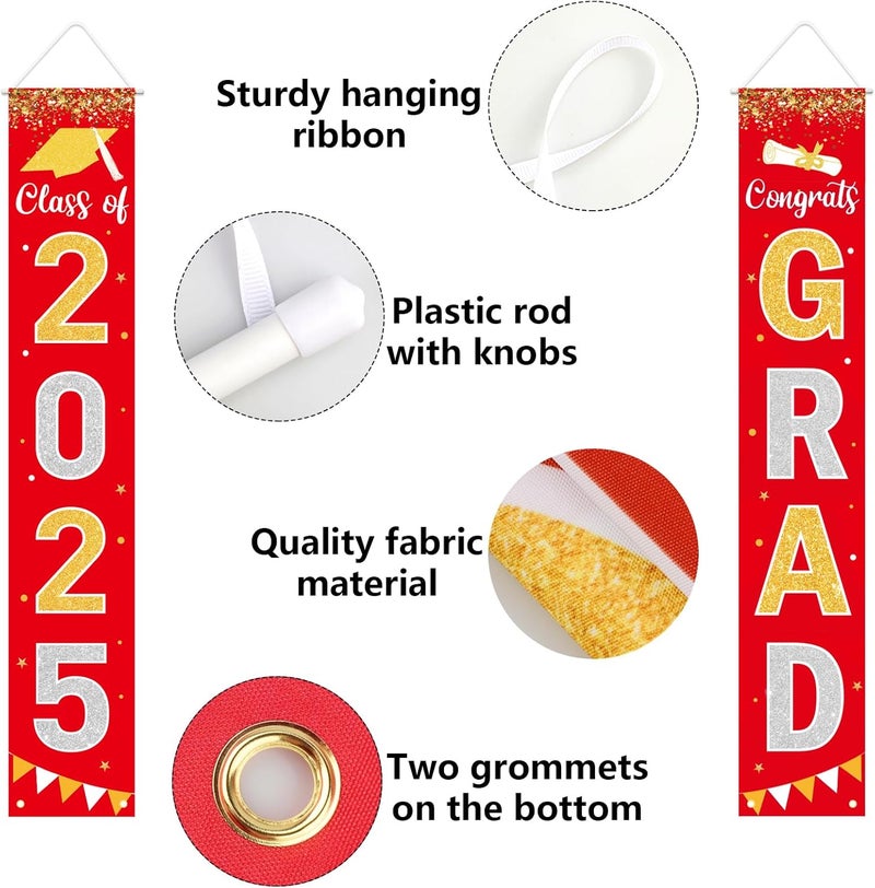 Labrostar Graduation Decorations 2025 GRAD Banner Red Porch Door Sign Welcome Banner For Indoor Outdoor Wall Graduation Decorations Class of 2025 - Image 3